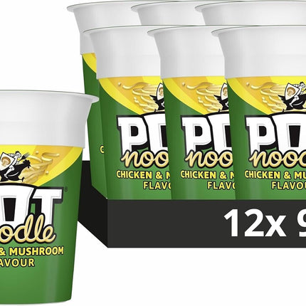 x12 Pot Noodle Instant Chicken and Mushroom Suitable for Vegetarians 90g