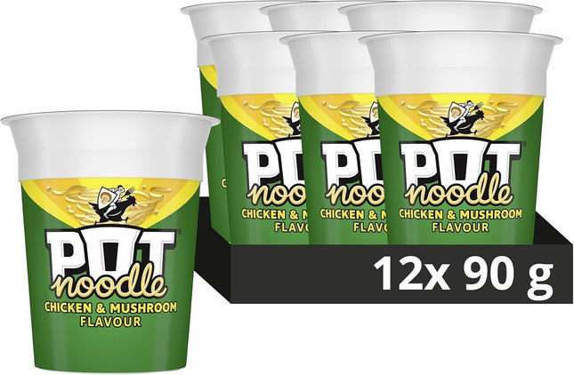 x12 Pot Noodle Instant Chicken and Mushroom Suitable for Vegetarians 90g