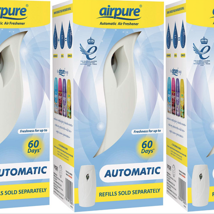 3 x Airpure Automatic Air Freshener Spray Machine 60 Day Freshness Home / Office
