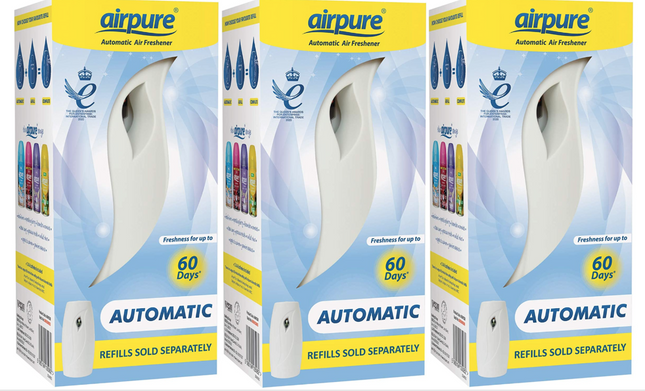3 x Airpure Automatic Air Freshener Spray Machine 60 Day Freshness Home / Office