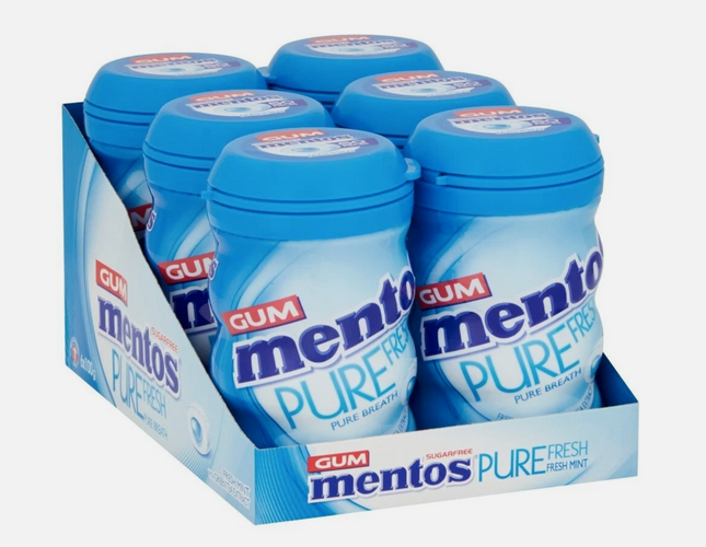 Mentos Pure Freshmint with Green Tea Extract Chewing Gum 50 Piece Pot x6