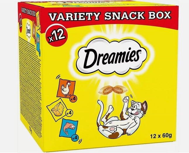 Dreamies Cat Treats Mixed Variety Snack Box Chicken Cheese & Salmon 12 X 60g