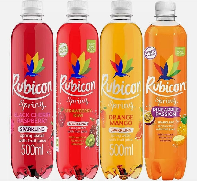 Rubicon Sparkling Spring Water Mixed Orange Pineapple Cherry Strawberry 16x500ml