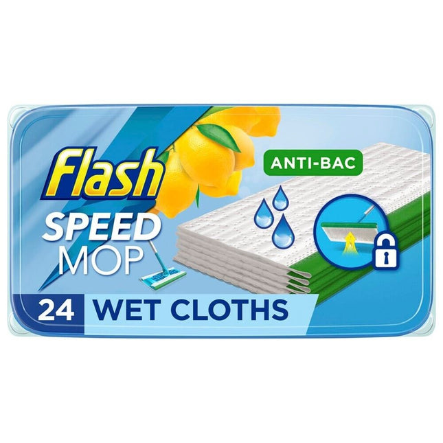 Flash Crisp Lemon Speedmop Wet Cloths Antibacterial Refill 24 Replacement Pads