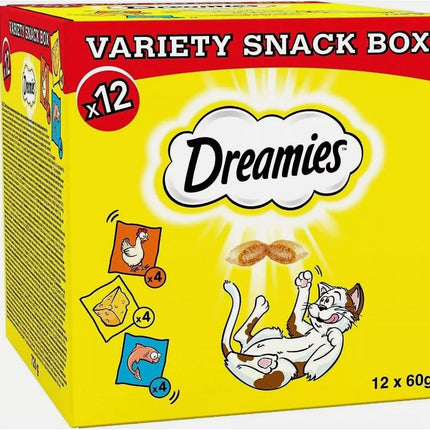 Dreamies Cat Treats Mixed Variety Snack Box Chicken Cheese & Salmon 12 X 60g