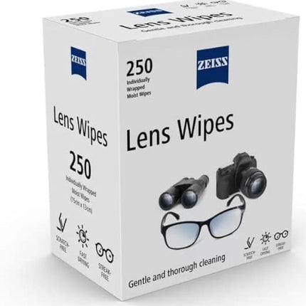 Zeiss Lens Cleaning Wipes - Box of 250 Individually Wrapped Glasses Phone Wipes