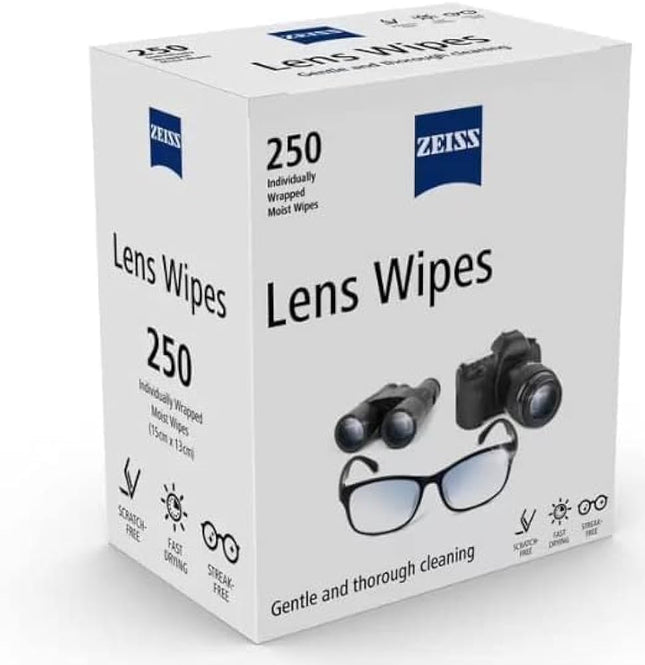 Zeiss Lens Cleaning Wipes - Box of 250 Individually Wrapped Glasses Phone Wipes