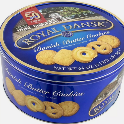 Royal Dansk Assorted Danish Butter Cookies 4 Pound Tin, Approx. 240 Cookies