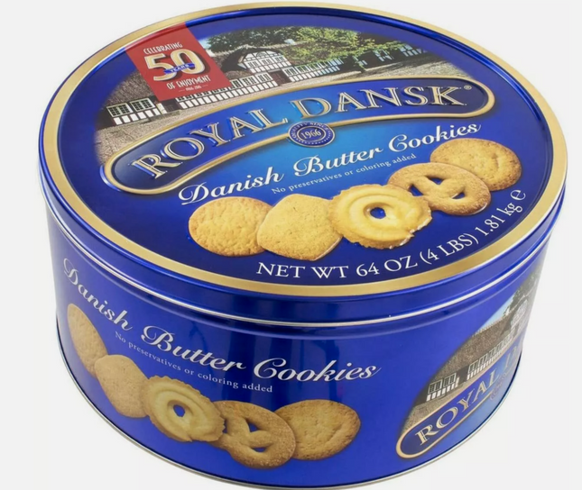 Royal Dansk Assorted Danish Butter Cookies 4 Pound Tin, Approx. 240 Cookies