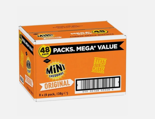 Jacob's Original Mini Cheddars Cheese Biscuits Snack - Pack of 48 Bags 8x6x23g