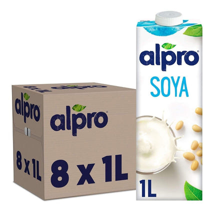 Alpro Soya Plant-Based Long Life Drink Vegan & Dairy Free 1L Pack of 8