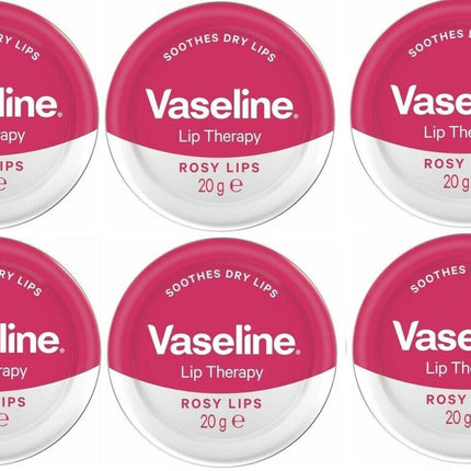6 x Vaseline Lip Therapy Petroleum Jelly, Rosy Lips, 6 Pack, 20gm