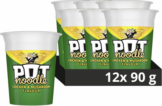 x12 Pot Noodle Instant Chicken and Mushroom Suitable for Vegetarians 90g